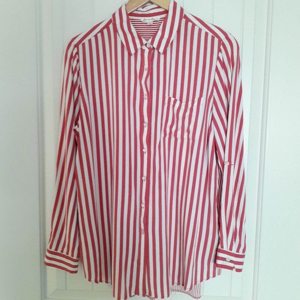 Jane and Delancey Striped Long Sleeve Button Up w/Back Buttons Red White Size L